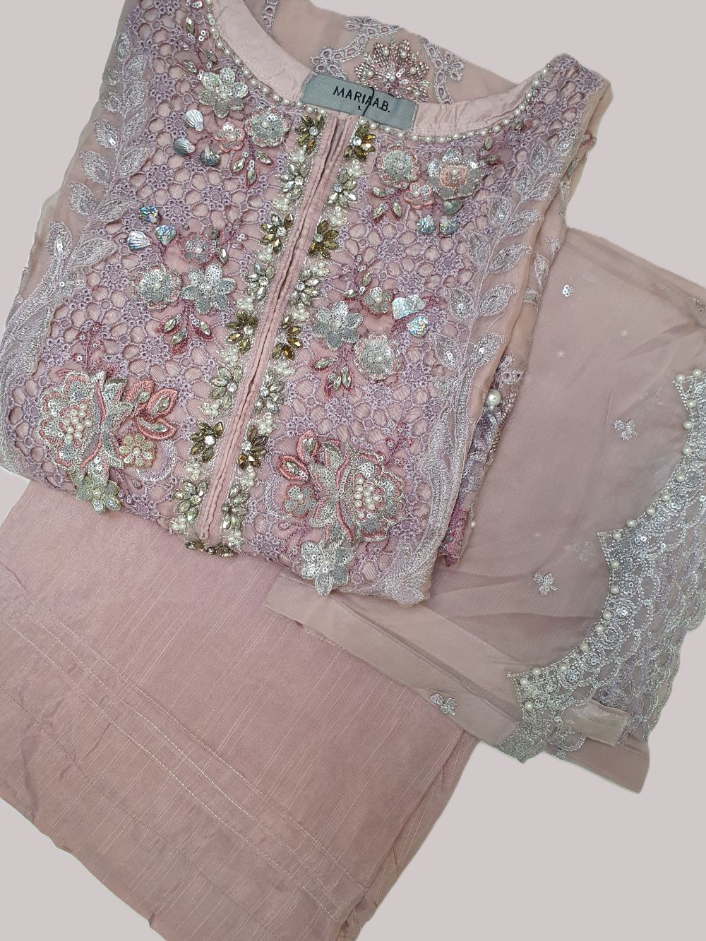 Maria B Inspired Mauve Embroidered Chiffon Suit – Stitched 3pc-RW3-138 (Copy)