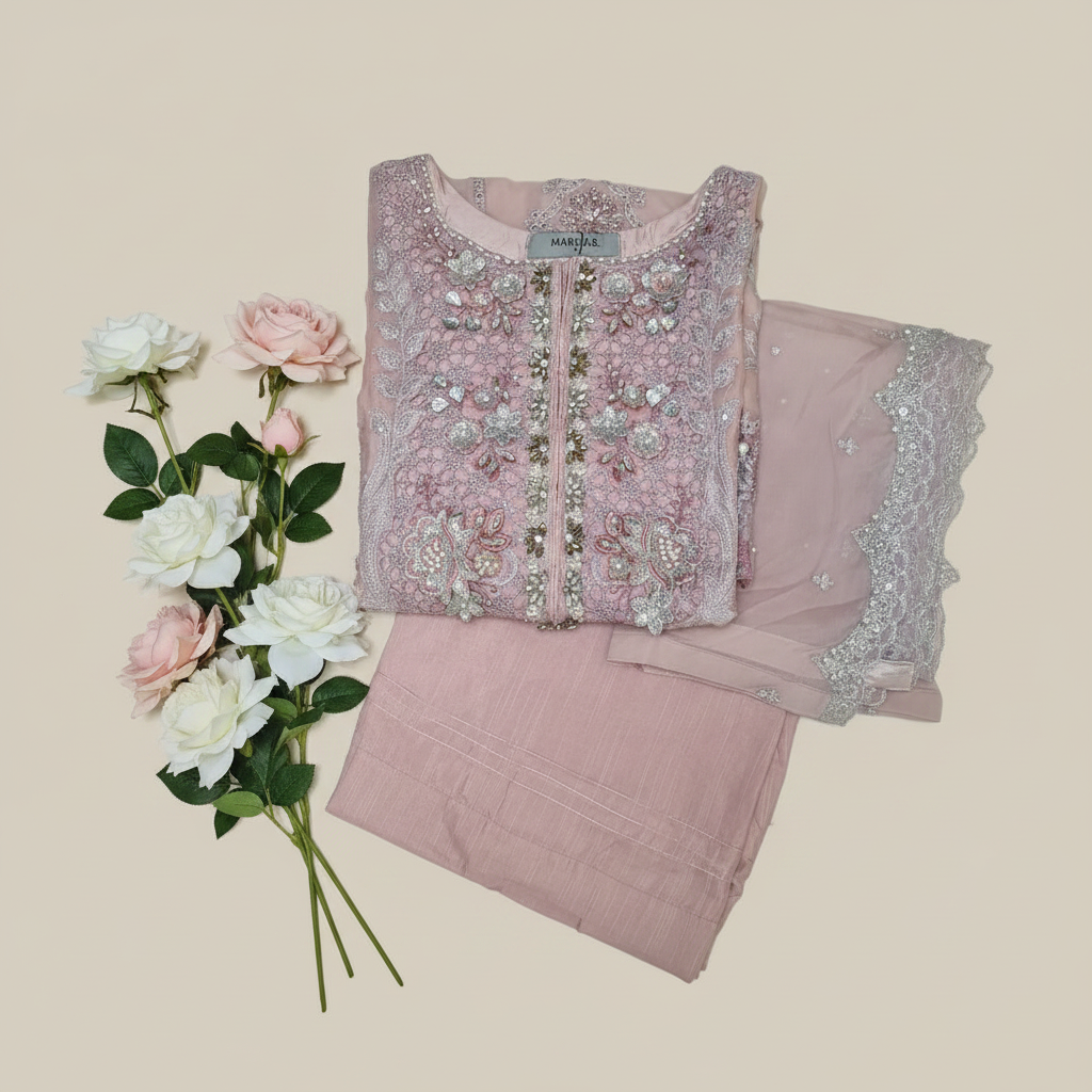 Maria B Inspired Mauve Embroidered Chiffon Suit – Stitched 3pc-RW3-138 (Copy)