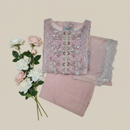 Maria B Inspired Mauve Embroidered Chiffon Suit – Stitched 3pc-RW3-138 (Copy)