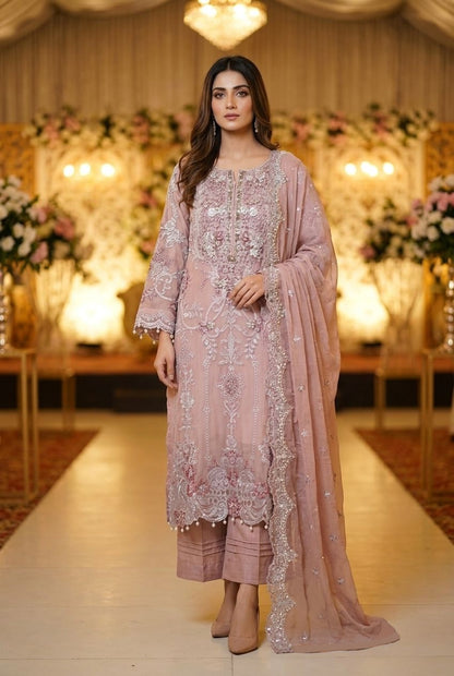 Maria B Inspired Mauve Embroidered Chiffon Suit – Stitched 3pc-RW3-138 (Copy)