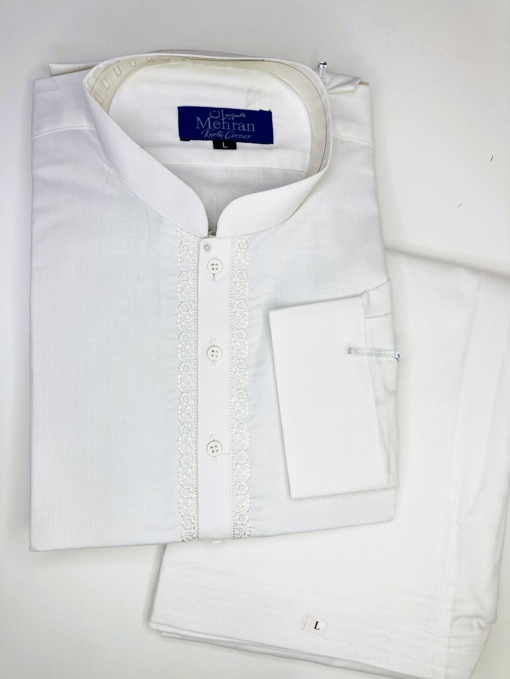 Men’s Embroidered Off-White Shalwar Kameez – Stitched- MRW03