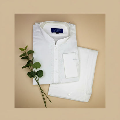 Men’s Embroidered Off-White Shalwar Kameez – Stitched- MRW03