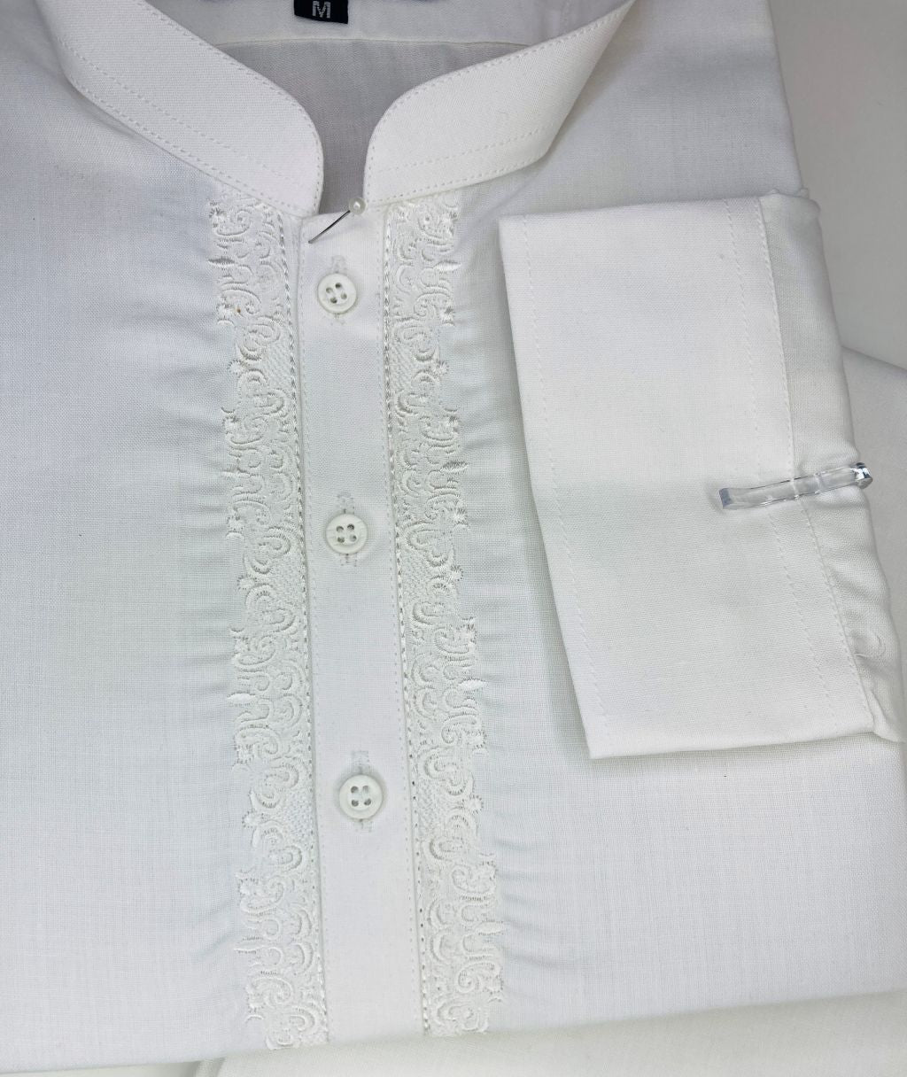 Men’s Embroidered Off-White Shalwar Kameez – Stitched- MRW04