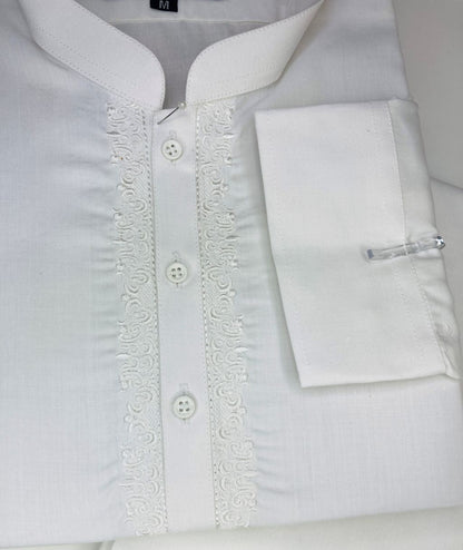 Men’s Embroidered Off-White Shalwar Kameez – Stitched- MRW04