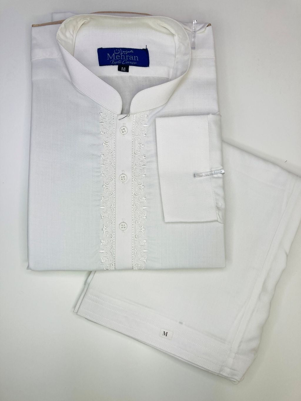 Men’s Embroidered Off-White Shalwar Kameez – Stitched- MRW04