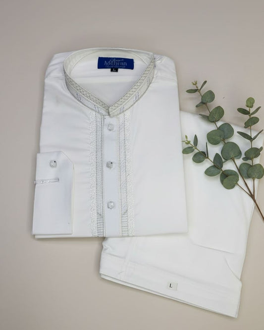 Men's off-white stitched shalwar kameez  – Pakistani ethnic wear | Khaas Trends