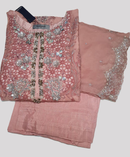 Maria B Inspired Peach Embroidered Chiffon Suit – Stitched 3pc-RW3-137