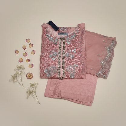 Maria B Inspired Peach Embroidered Chiffon Suit – Stitched 3pc-RW3-137
