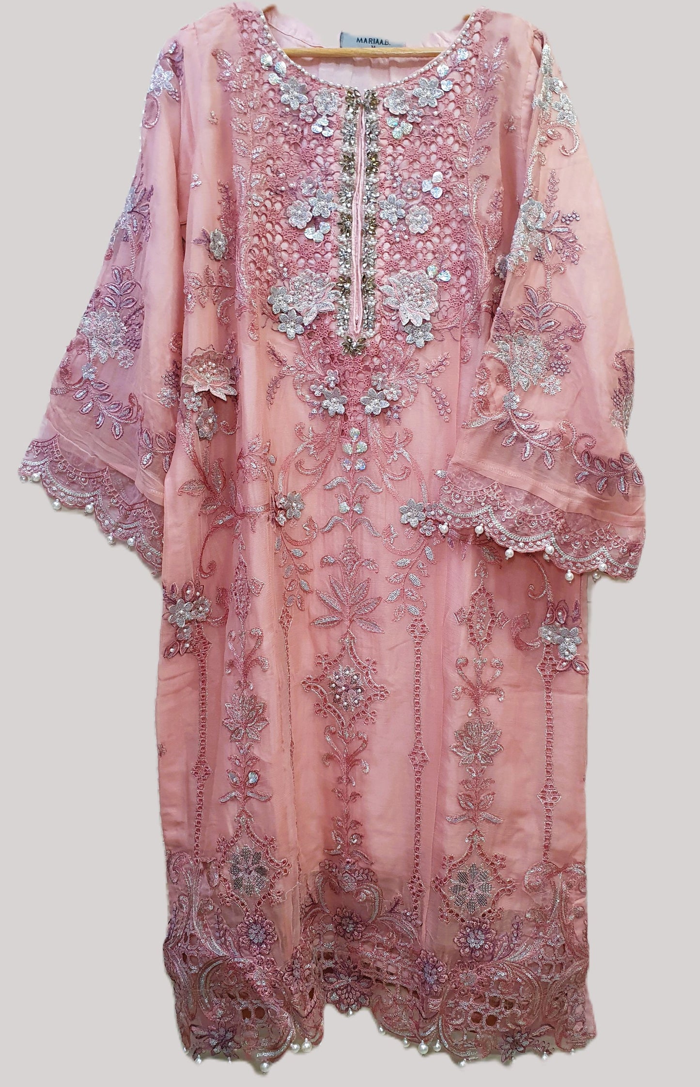Maria B Inspired Peach Embroidered Chiffon Suit – Stitched 3pc-RW3-137