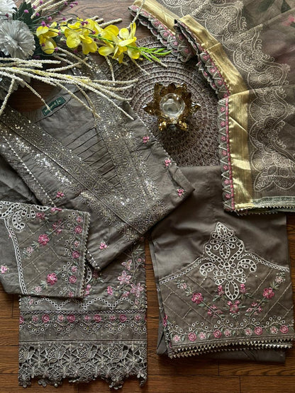 Bin Saeed Brown Luxury Embroidered Jacquard Stitched 3pc- RW3-56