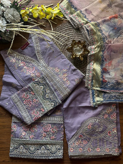 Bin Saeed Lilac Luxury Embroidered Jacquard Stitched 3pc-RW3-55