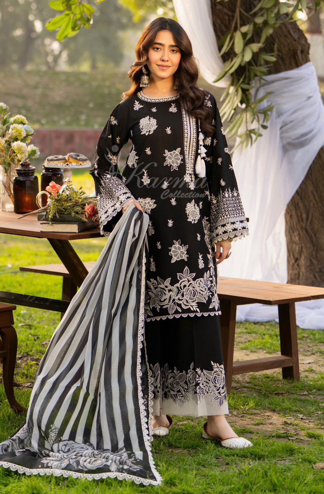 Karma Haya Black Cotton Lawn- Stitched 3pc-RW3-65