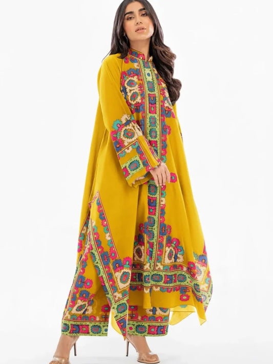 Printed Silk Long Kaftan-Stitched 2pc- RW2-44