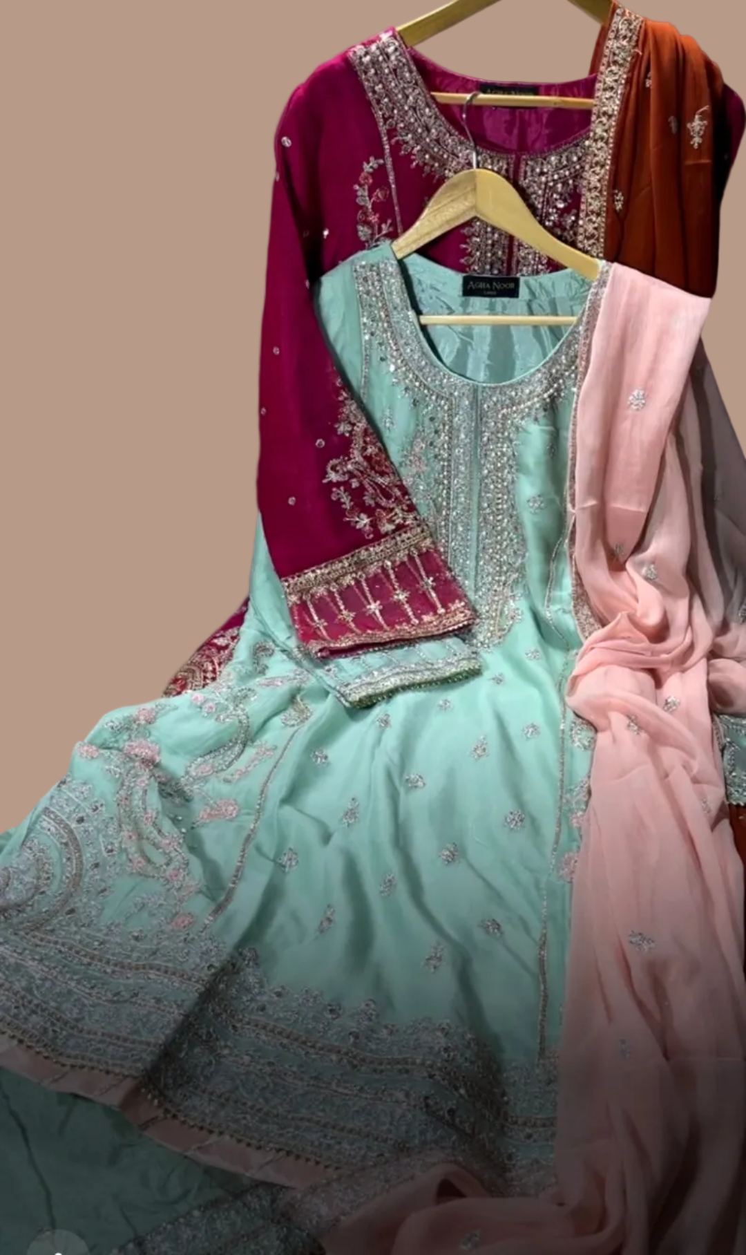 Agha Noor Inspired Green Embroidered Chiffon –Stitched 3pc-RW3-79