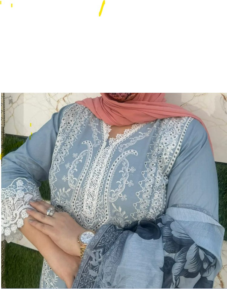 Blue Embroidered Lawn Shirt Neckline for Women- Online Dubai