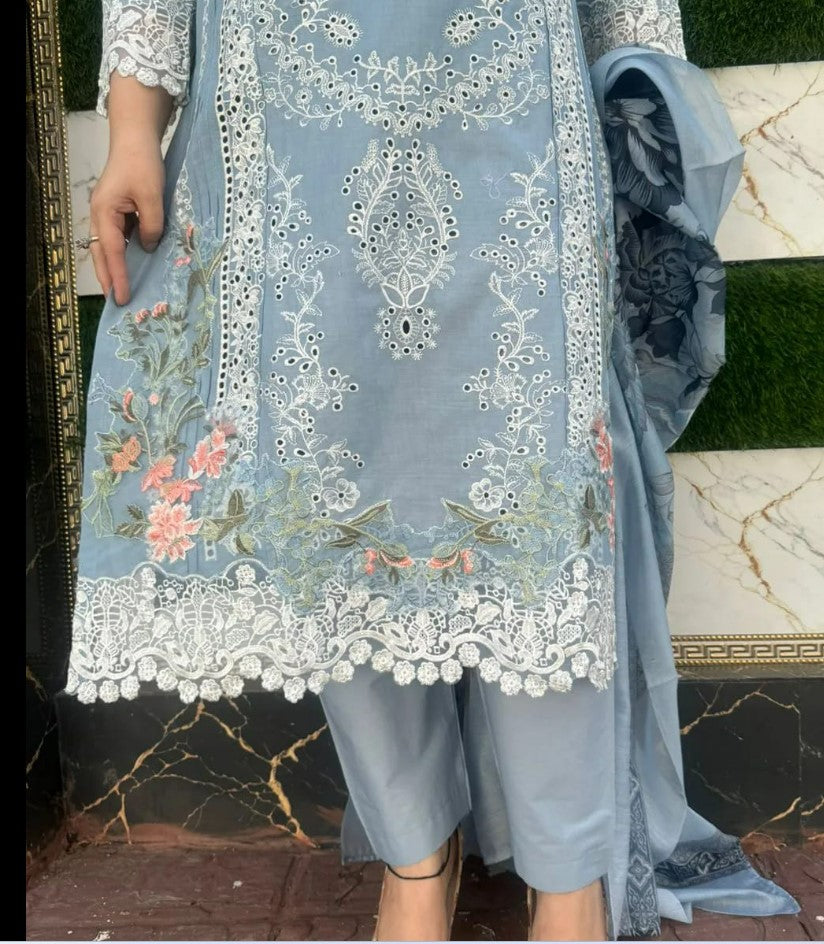 Blue Embroidered Lawn Shirt Daman for Women Online Dubai