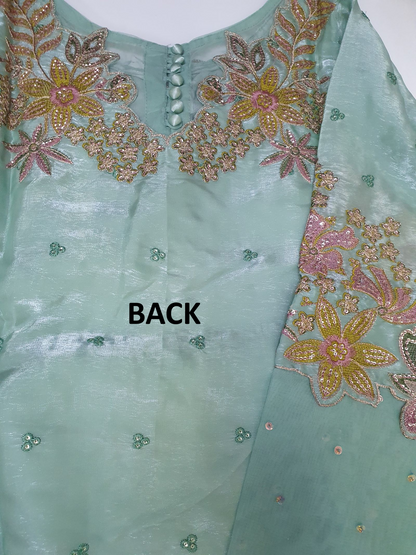 Embroidered Aqua Sheesha Silk Palazzo Suit – Stitched 3pc-RW3-141