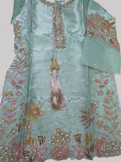 Embroidered Aqua Sheesha Silk Palazzo Suit – Stitched 3pc-RW3-141
