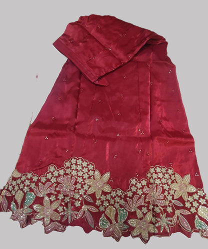 Embroidered Maroon Sheesha Silk Palazzo Suit – Stitched 3pc-RW3-142