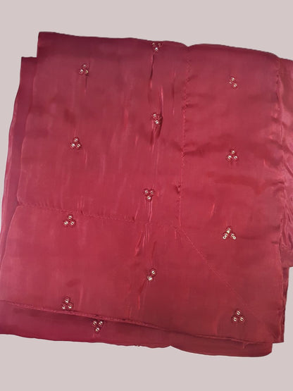 Embroidered Maroon Sheesha Silk Palazzo Suit – Stitched 3pc-RW3-142