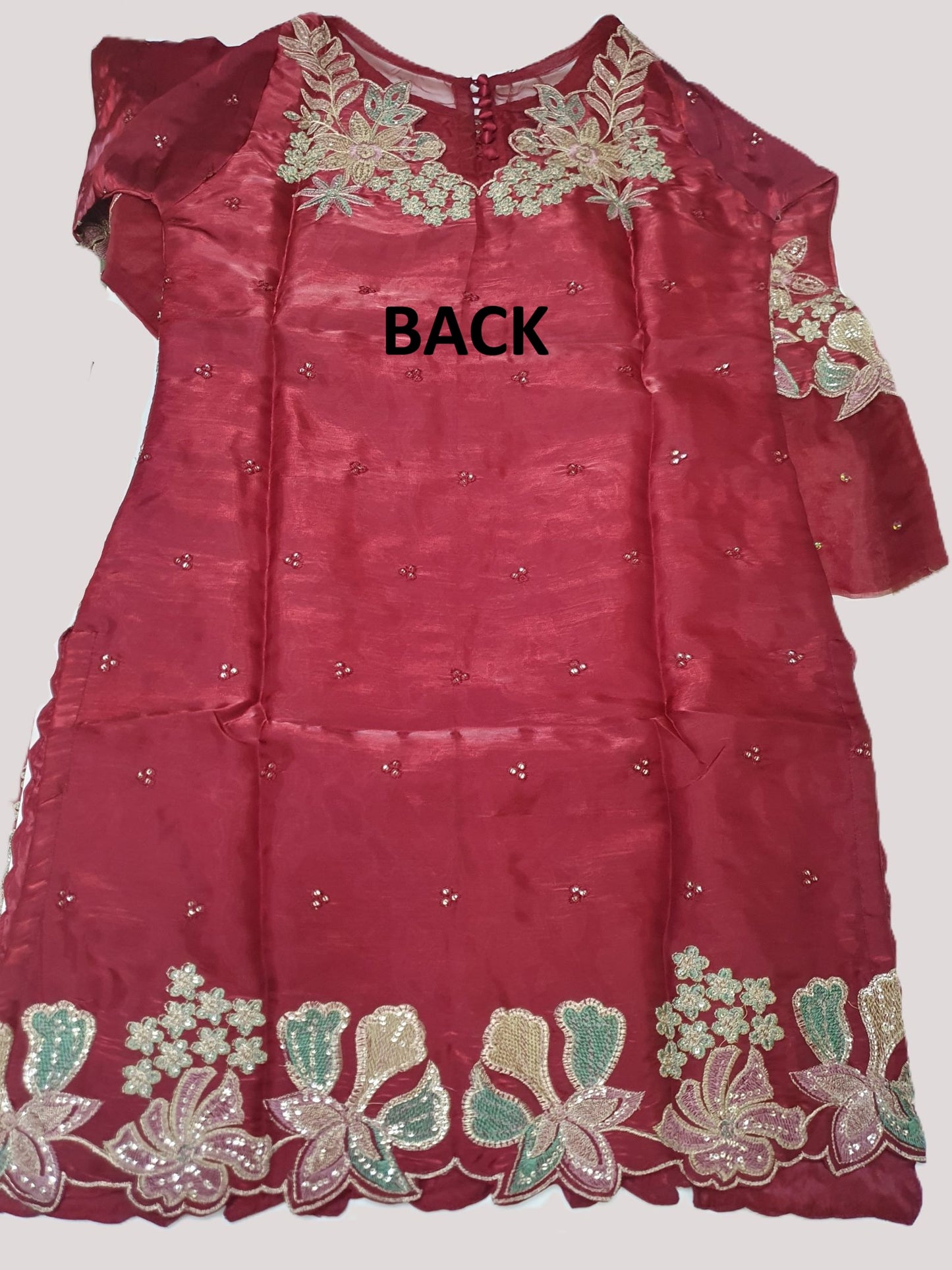 Embroidered Maroon Sheesha Silk Palazzo Suit – Stitched 3pc-RW3-142