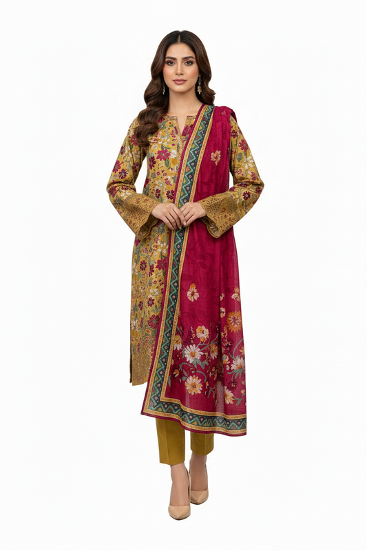 Embroidered Lawn 3PC by Bin Saeed - Pakistani summer dress with sequins and thread work for women