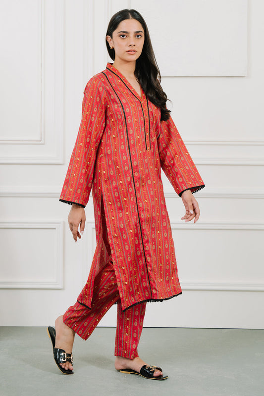 Red Women 2Pc Lawn PRET for summer-Online Khaas Trends