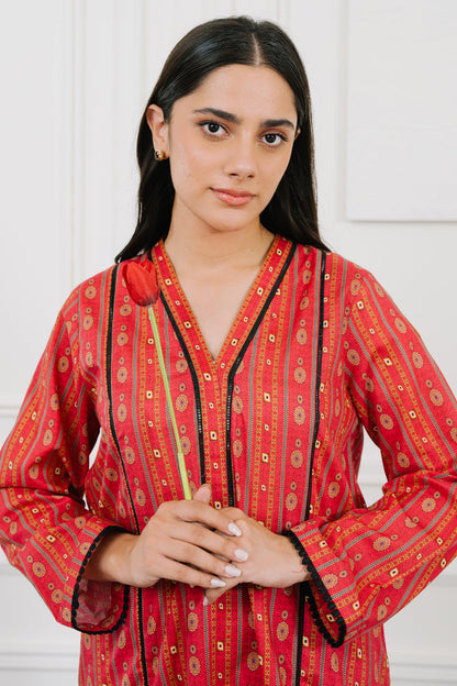 Women Red 2Pc Lawn PRET for summer-Online Khaas Trends