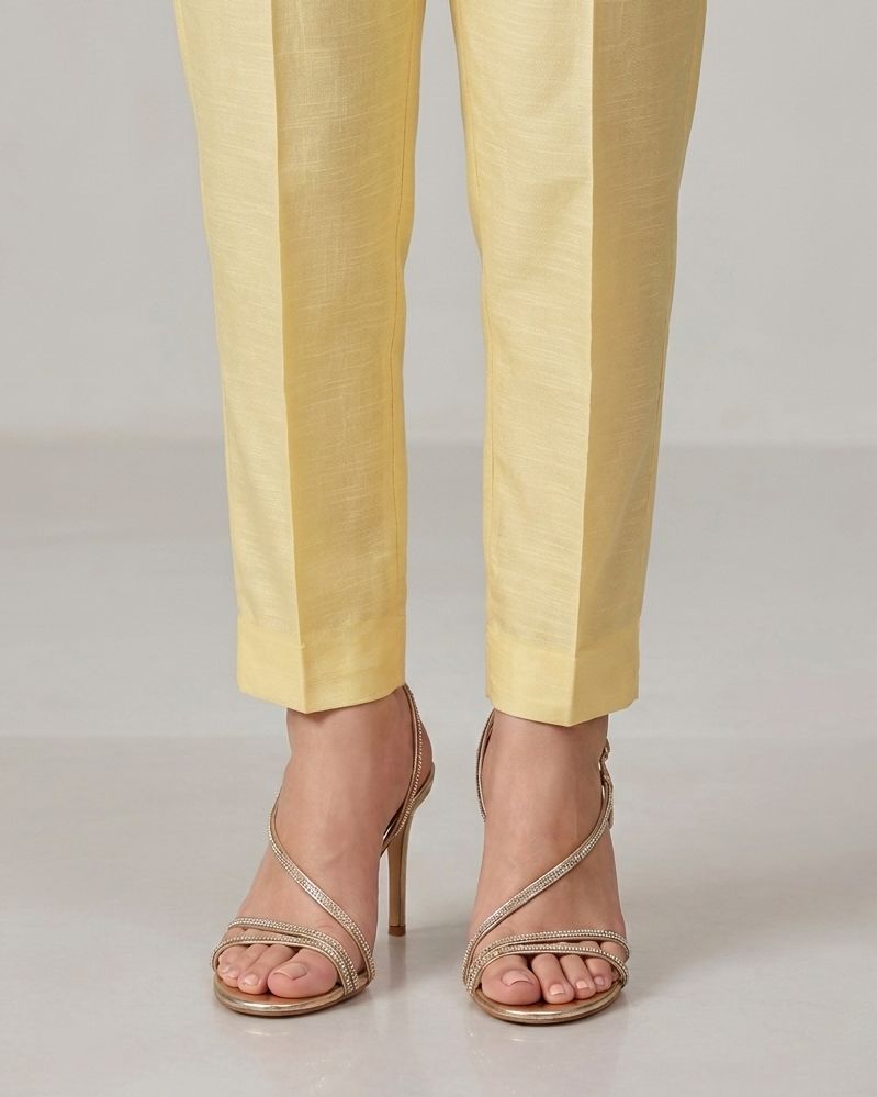J. Yellow Raw Silk Plain Trouser