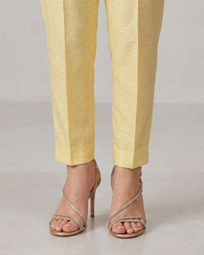 J. Yellow Raw Silk Plain Trouser
