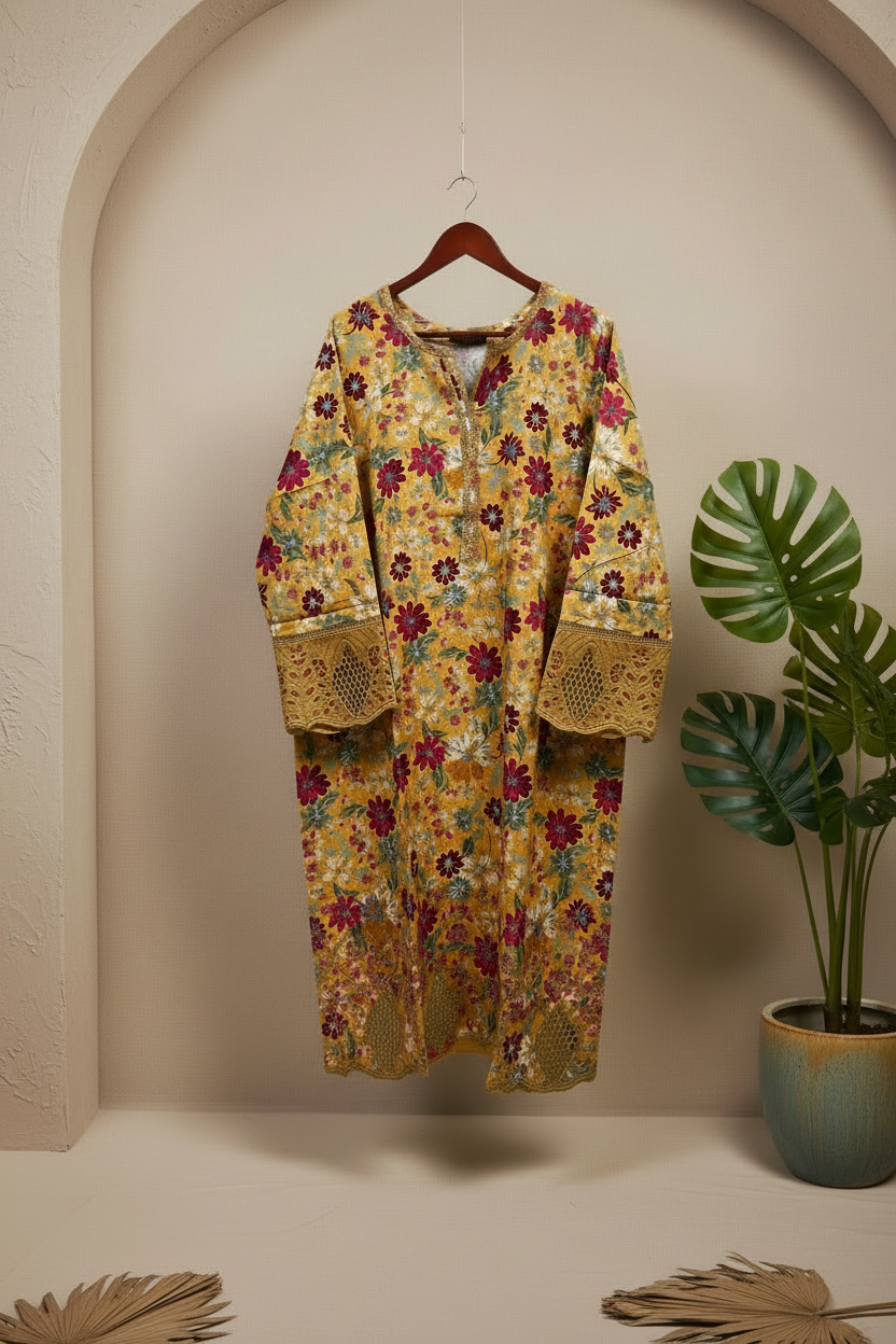 Bin Saeed embroidered lawn 3PC close-up - traditional Pakistani dress with boring work and sequins