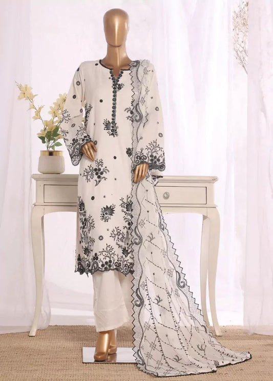 Bin Saeed Off White Embroidered Cotton Stitched 3pc