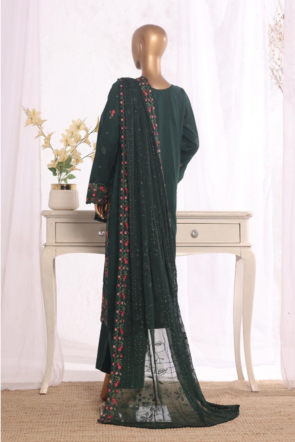 Bin Saeed Green Embroidered Cotton Stitched 3pc