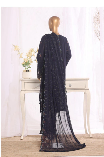 Black embroidered cotton shirt with trouser and dupatta set- back view