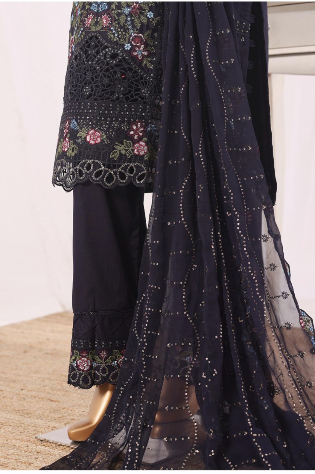 Bin Saeed black embroidered 3pc - back view