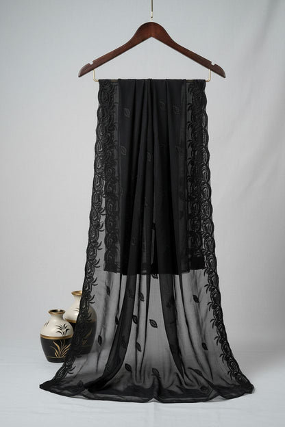 Black Embroidered Chiffon Dupatta – D101