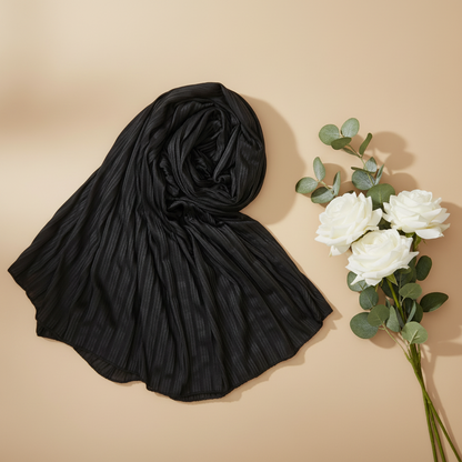 Women's Black ribbed Jersey Stretch Scarf – D87