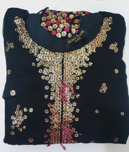 Agha Noor Inspired Navy Muse Work Chiffon Suit – Stitched 3pc-RW3-113