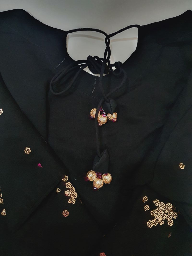 Agha Noor Inspired Black Muse Work Chiffon Suit – Stitched 3pc-RW3-116