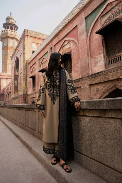 Casuallite Khaki Embroidered Cotton Lawn Suit – Stitched 3pc-RW3-134
