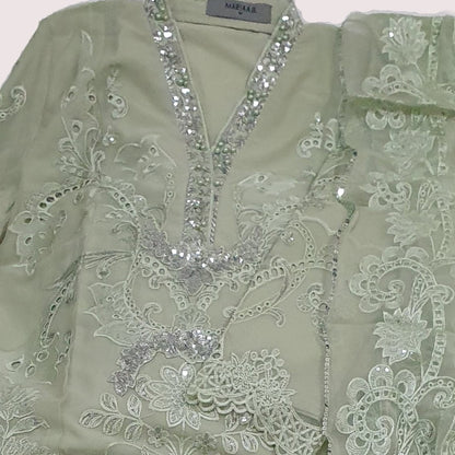 Maria B Inspired Mint Green Embroidered Chiffon Suit – Stitched 3pc-RW3-122 (Copy)