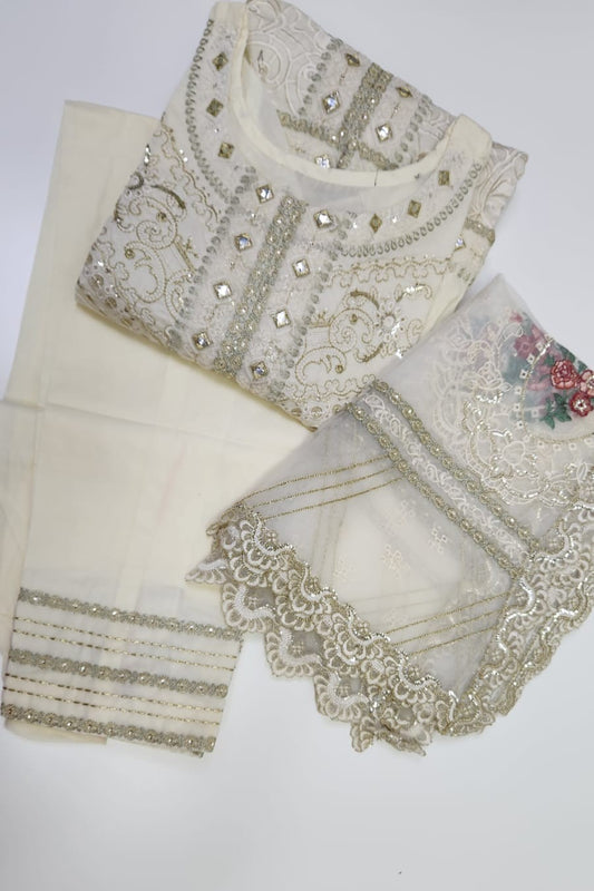 Emboridered Off-White Lawn- stitched 3pc-RW3-73