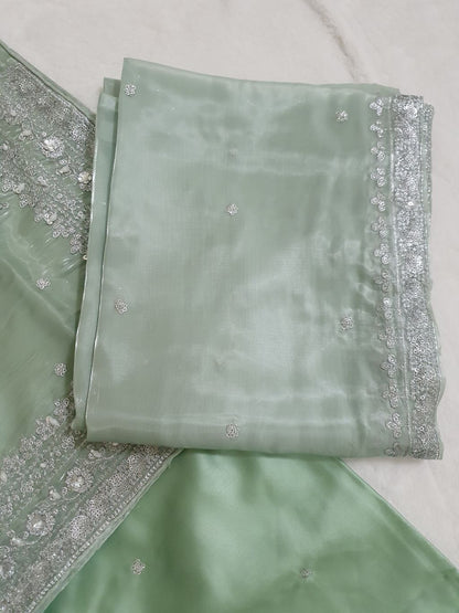 Green Embroidered Sheesha Silk Palazzo Suit – Stitched 3pc-RW3- 230