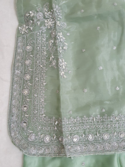 Green Embroidered Sheesha Silk Palazzo Suit – Stitched 3pc-RW3- 230