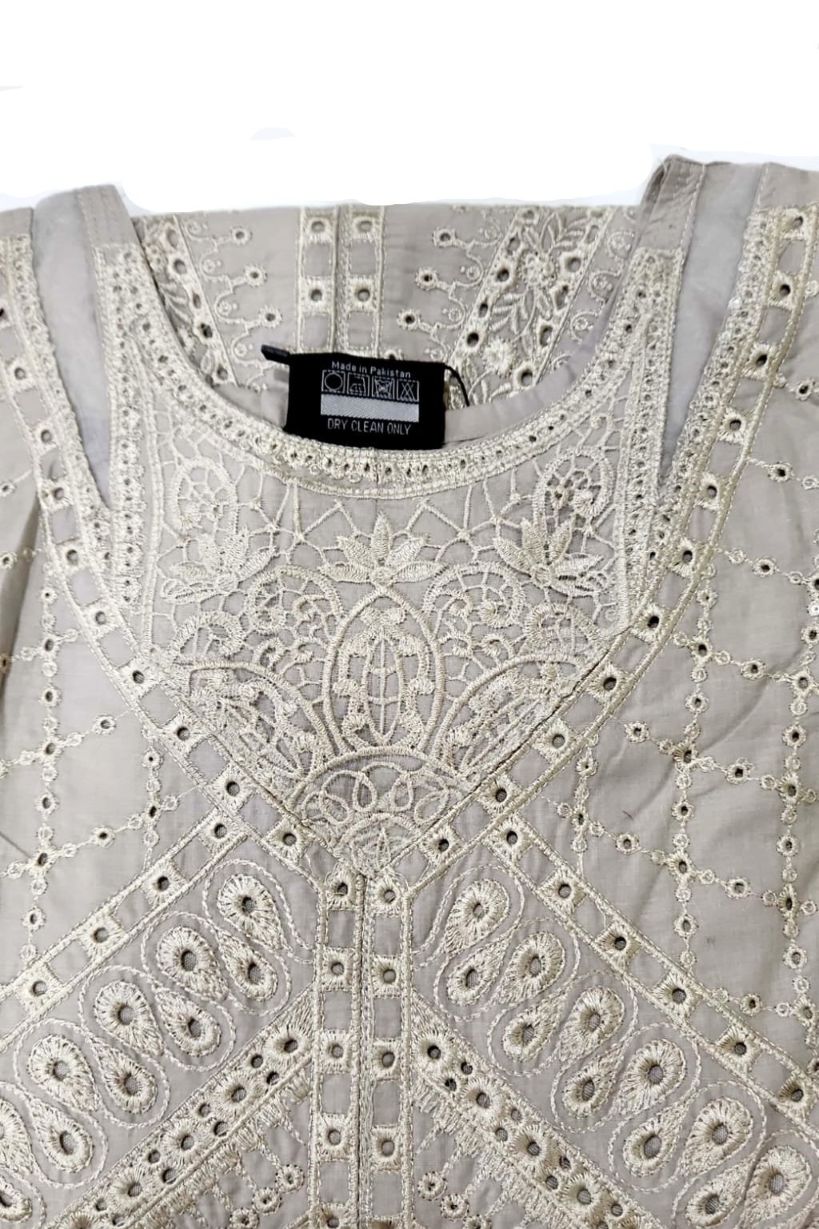 Embroidered lawn 3-piece suit with slip and pants - Schiffli work design