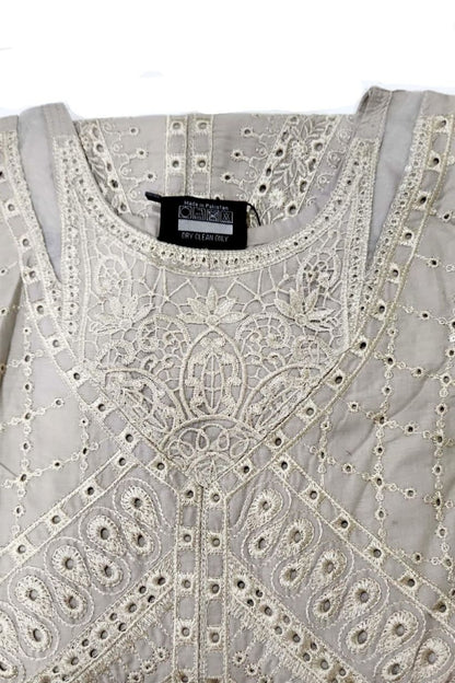 Embroidered lawn 3-piece suit with slip and pants - Schiffli work design