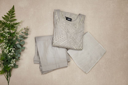 lawn suit with Schiffli work detailing - Premium 3pc set
