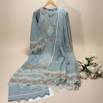Maria B Inspired Grey Embroidered Lawn Cotton Suit–Stitched 3pc-RW3- 85