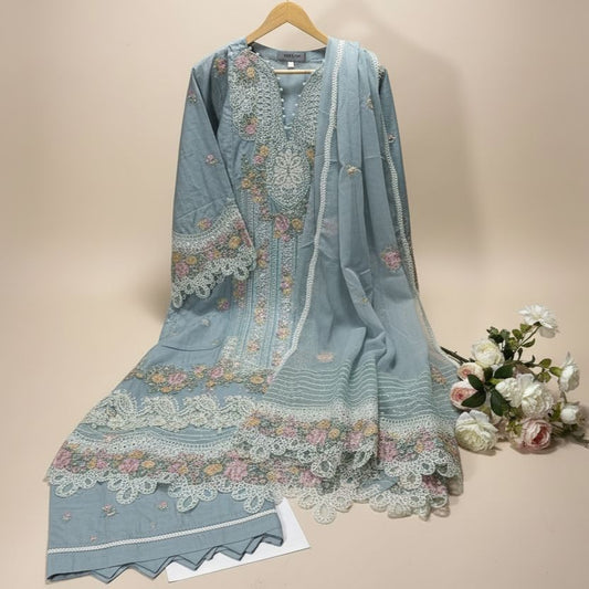 Maria B Inspired Grey Embroidered Lawn Cotton Suit–Stitched 3pc-RW3- 85