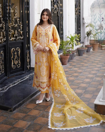 Embroidered Luxury Mustard 2PC Shirt and Trousers